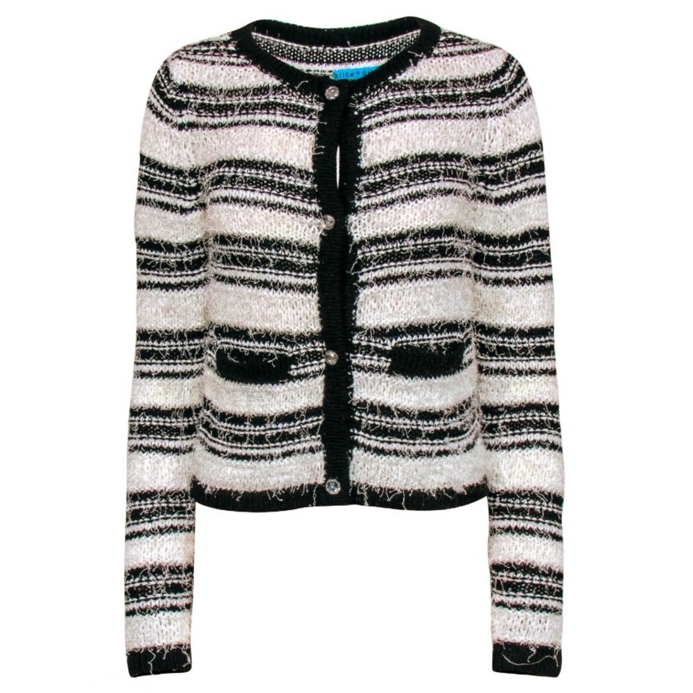 ALICE & OLIVIA Black and White Striped Cardigan Size Medium